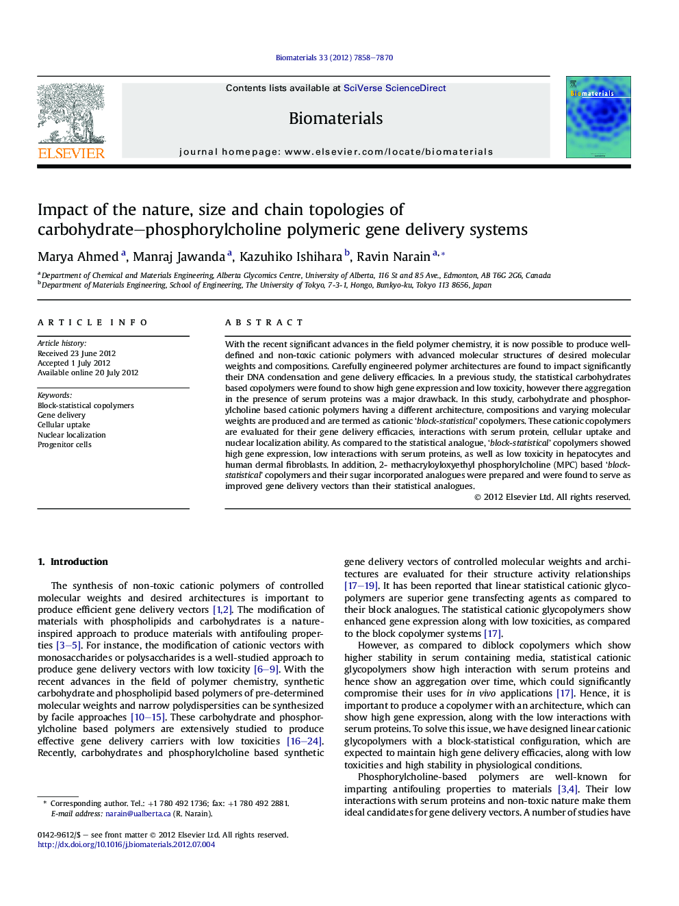 Impact of the nature, size and chain topologies of carbohydrate–phosphorylcholine polymeric gene delivery systems