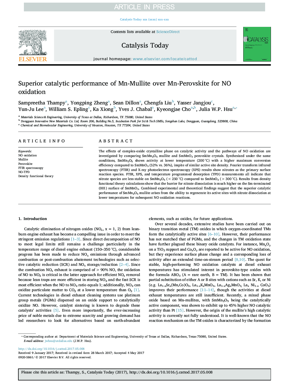 Superior catalytic performance of Mn-Mullite over Mn-Perovskite for NO oxidation