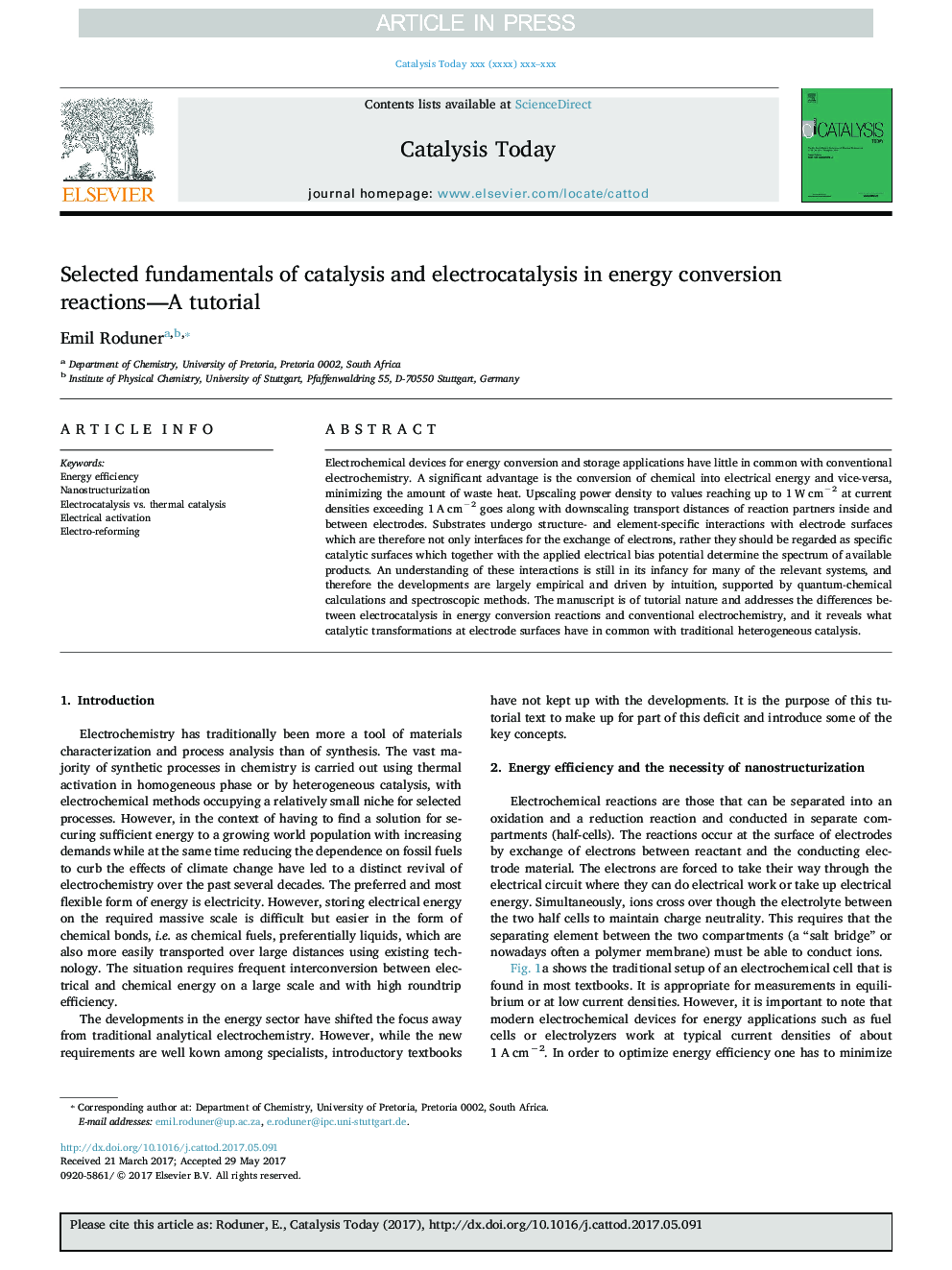 Selected fundamentals of catalysis and electrocatalysis in energy conversion reactions-A tutorial