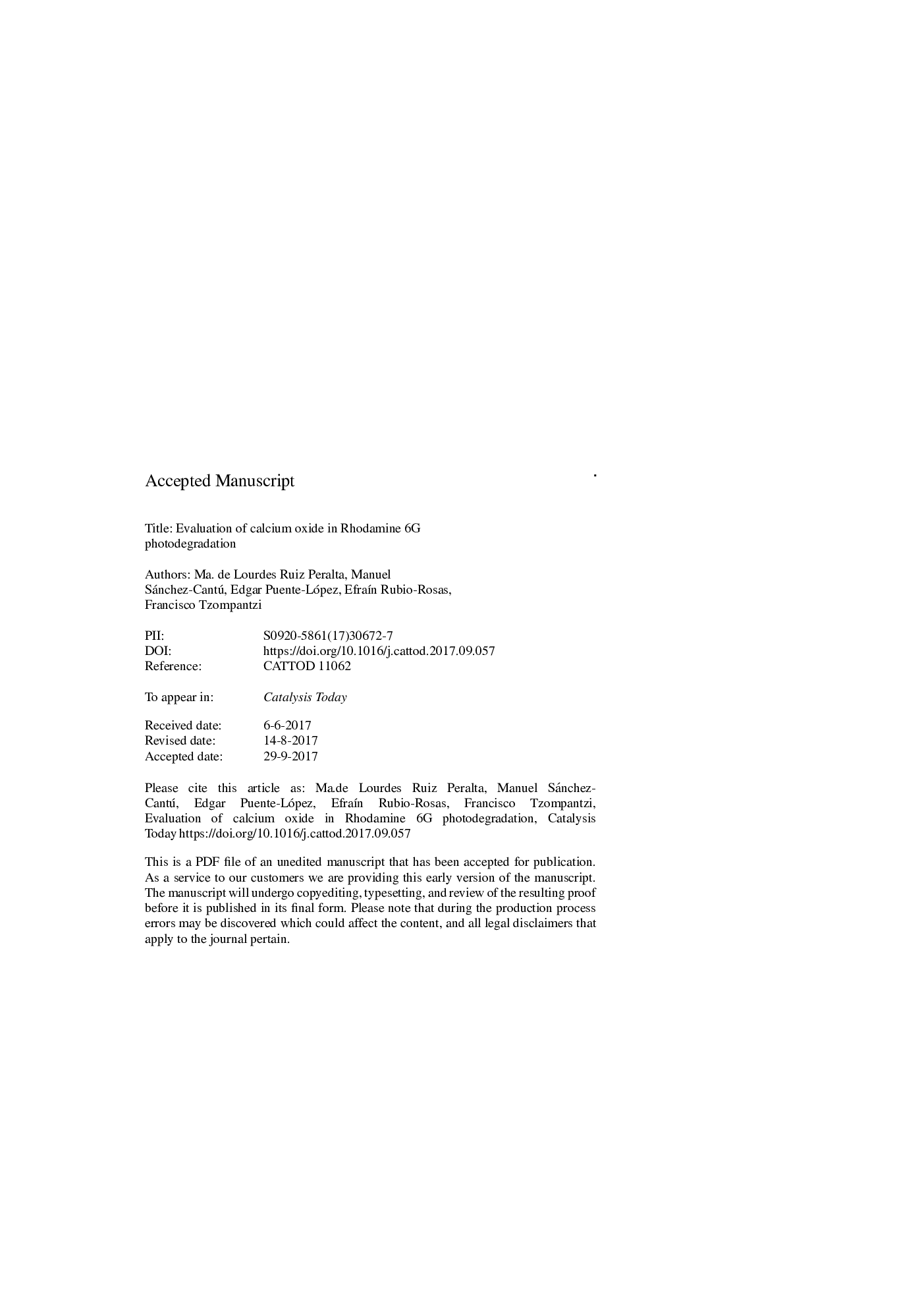 Evaluation of calcium oxide in Rhodamine 6G photodegradation