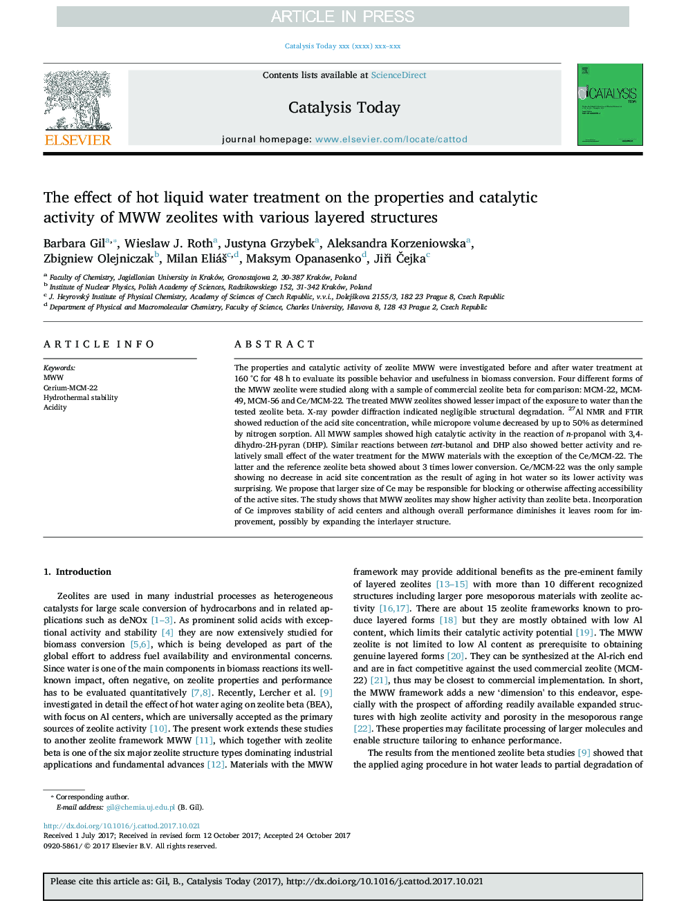 The effect of hot liquid water treatment on the properties and catalytic activity of MWW zeolites with various layered structures