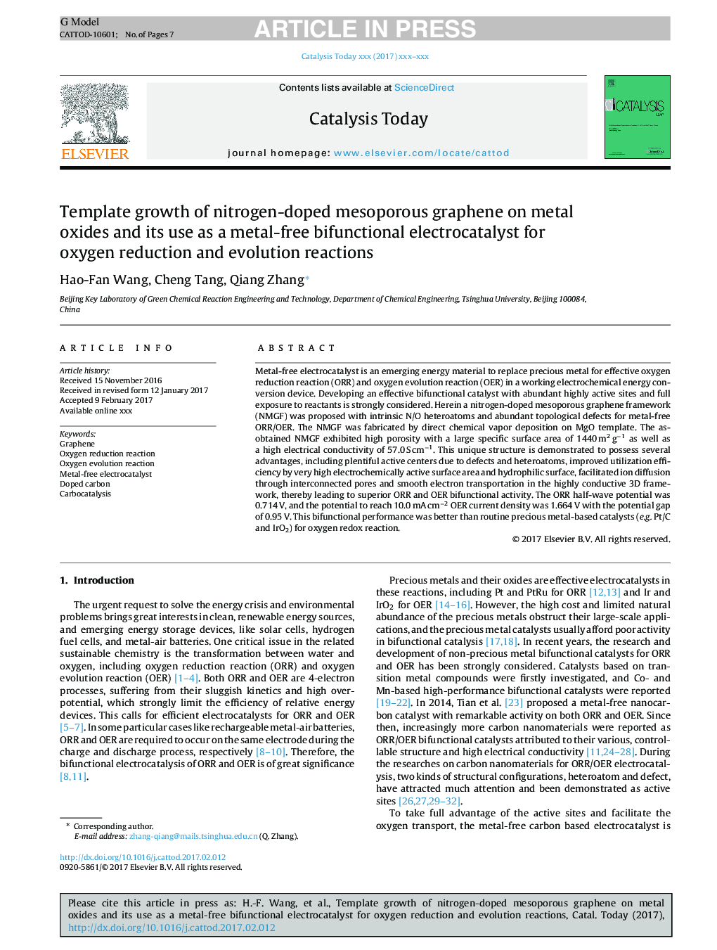 Template growth of nitrogen-doped mesoporous graphene on metal oxides and its use as a metal-free bifunctional electrocatalyst for oxygen reduction and evolution reactions