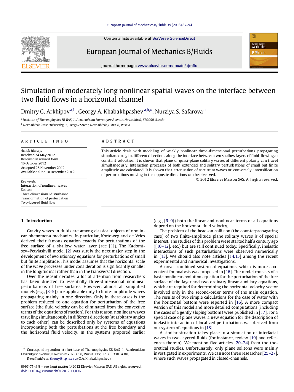 Simulation of moderately long nonlinear spatial waves on the interface between two fluid flows in a horizontal channel