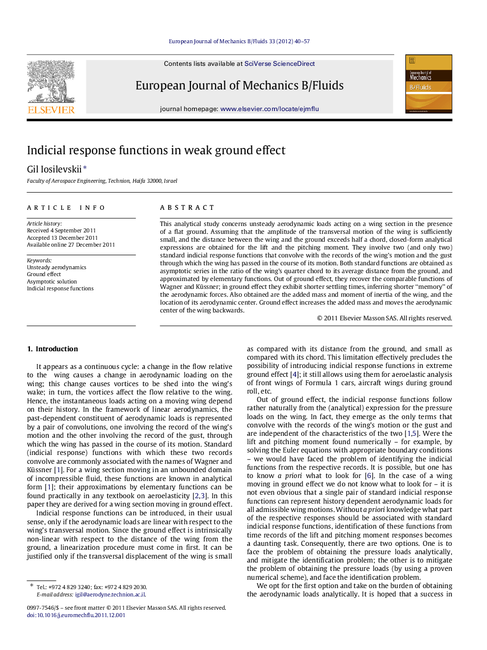 Indicial response functions in weak ground effect