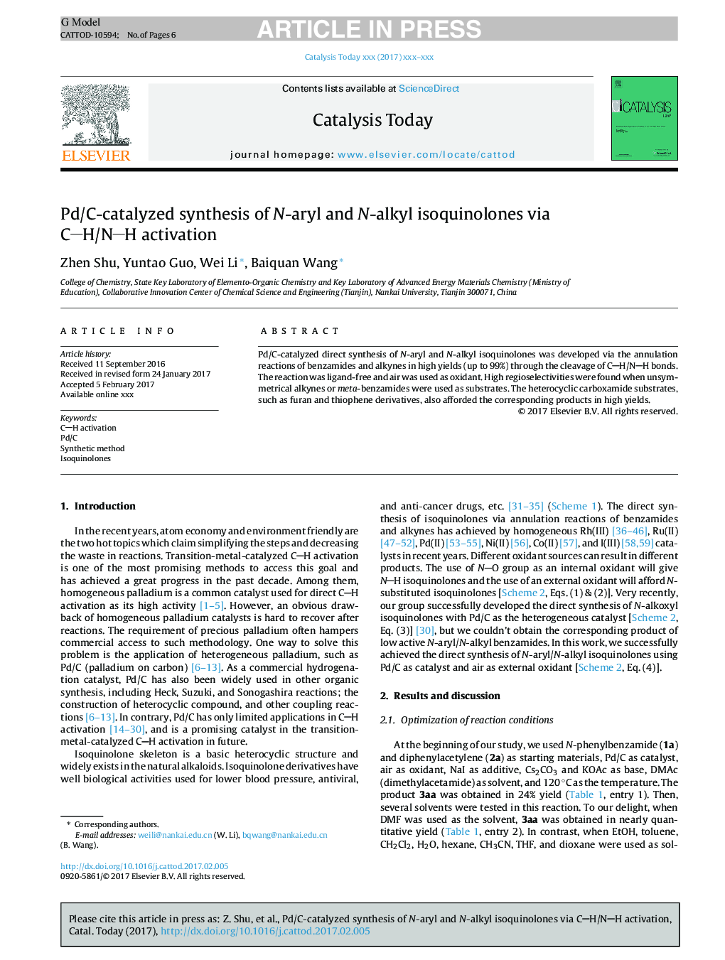 Pd/C-catalyzed synthesis of N-aryl and N-alkyl isoquinolones via CH/NH activation