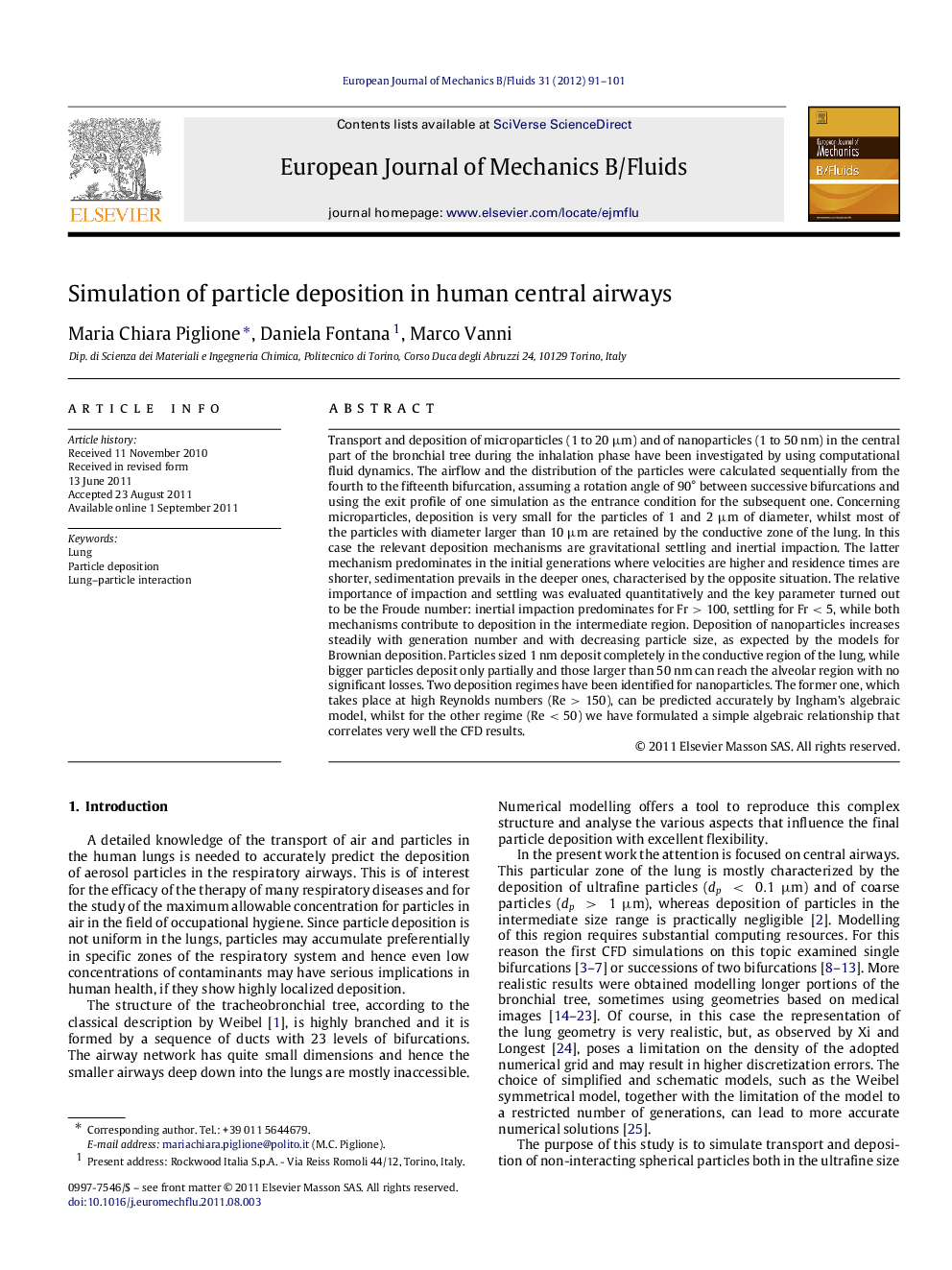 Simulation of particle deposition in human central airways