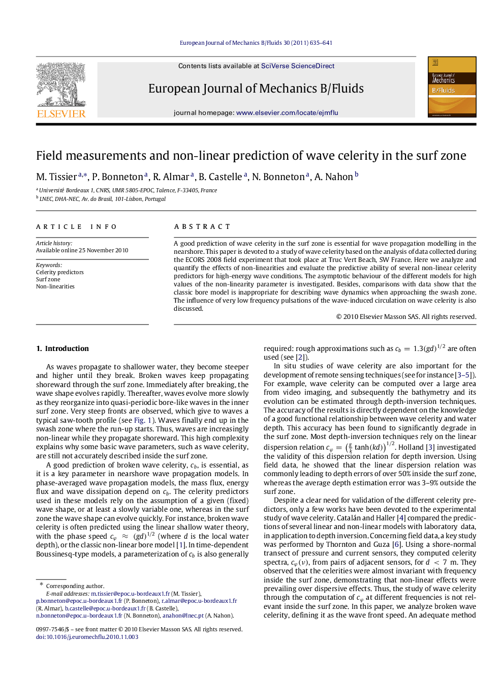 Field measurements and non-linear prediction of wave celerity in the surf zone