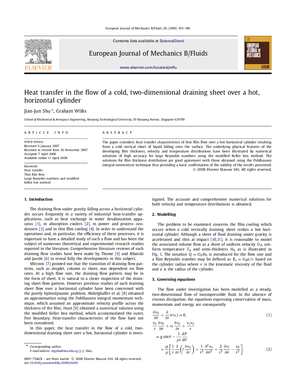 Heat transfer in the flow of a cold, two-dimensional draining sheet over a hot, horizontal cylinder