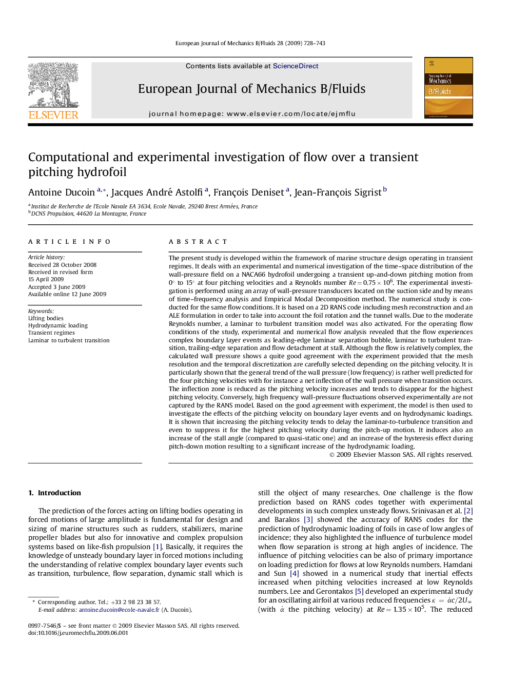 Computational and experimental investigation of flow over a transient pitching hydrofoil