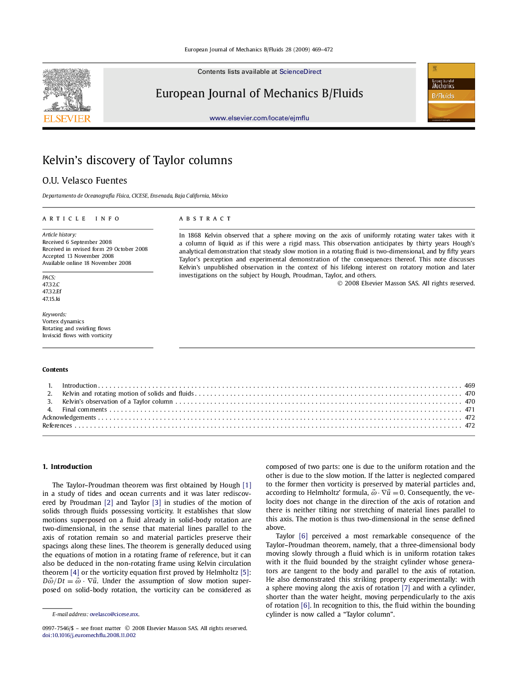 Kelvin's discovery of Taylor columns