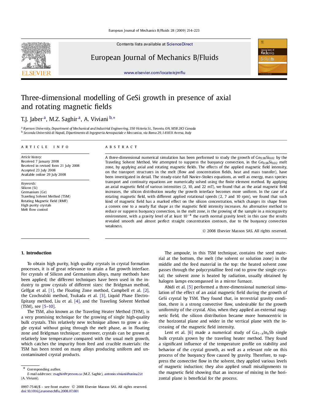 Three-dimensional modelling of GeSi growth in presence of axial and rotating magnetic fields