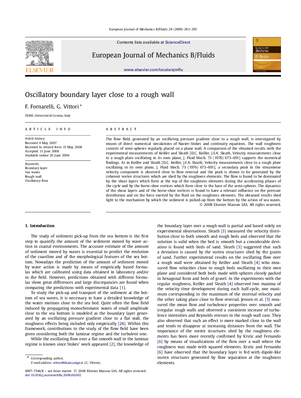 Oscillatory boundary layer close to a rough wall