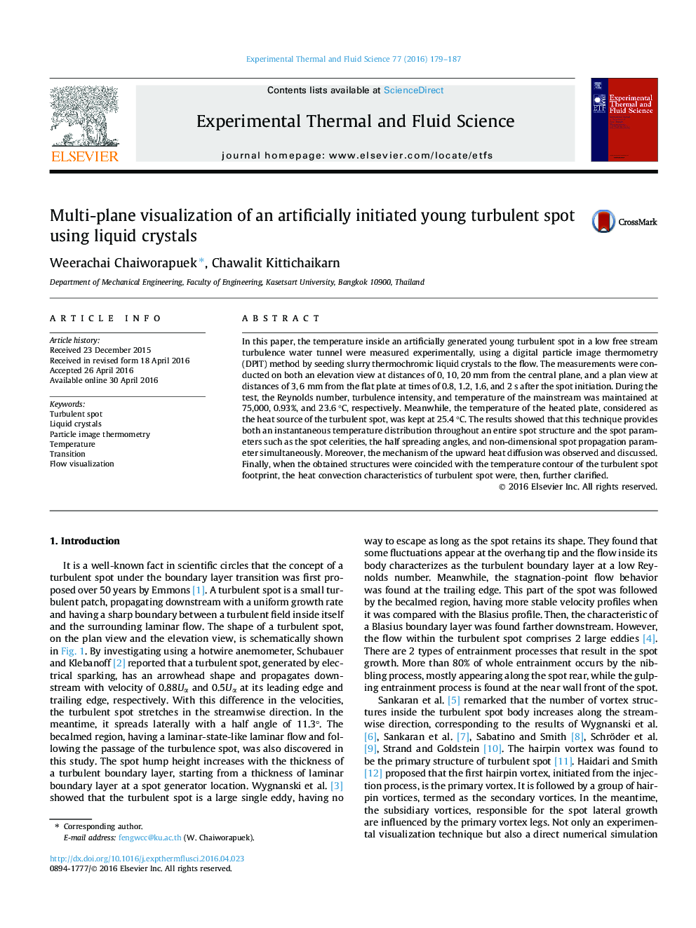 Multi-plane visualization of an artificially initiated young turbulent spot using liquid crystals