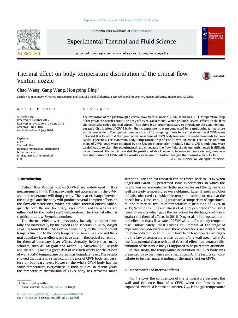 Thermal effect on body temperature distribution of the critical flow Venturi nozzle