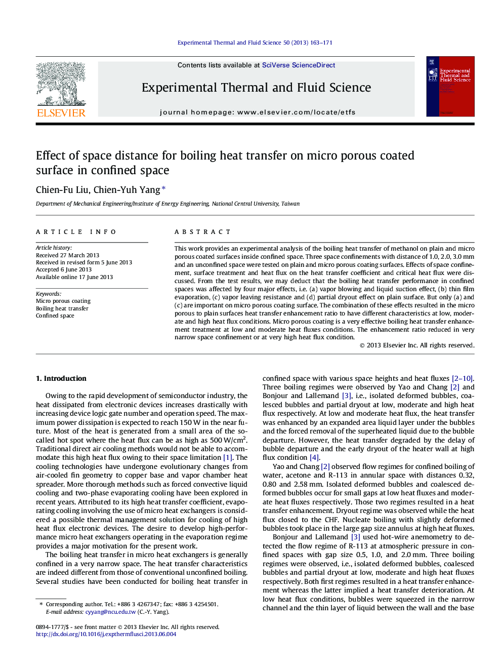 Effect of space distance for boiling heat transfer on micro porous coated surface in confined space