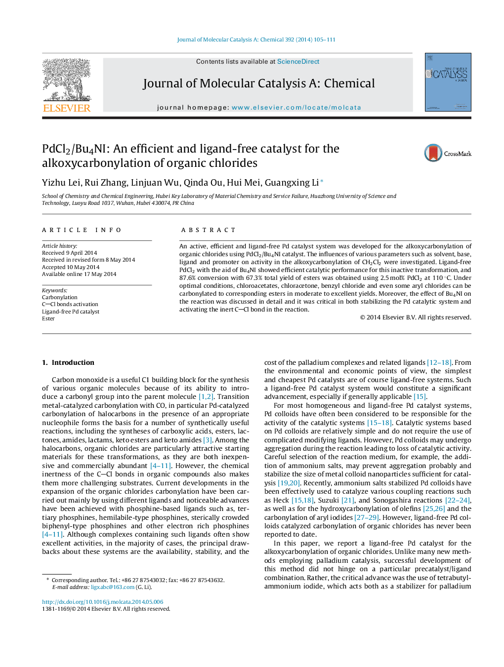 PdCl2/Bu4NI: An efficient and ligand-free catalyst for the alkoxycarbonylation of organic chlorides