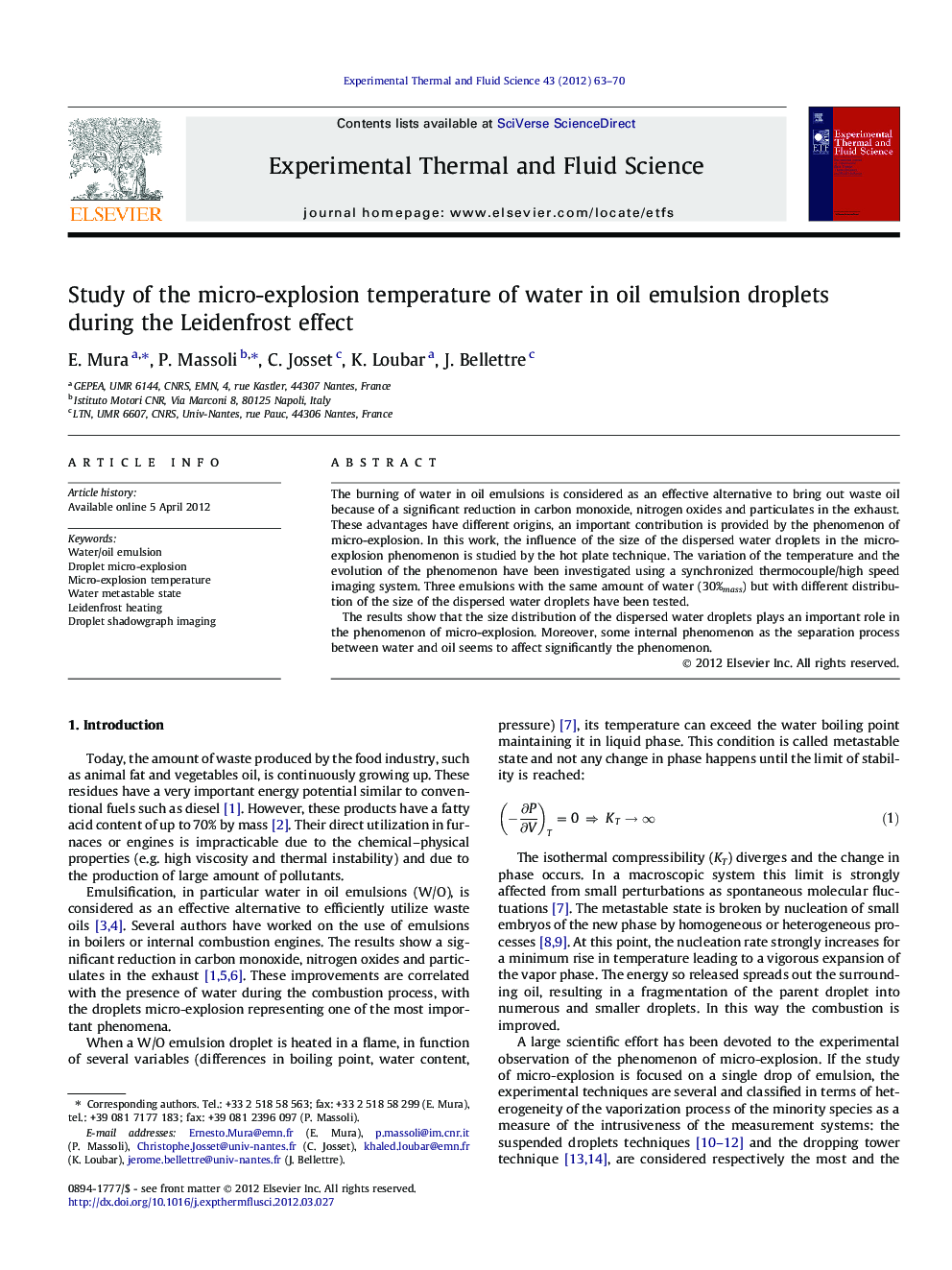 Study of the micro-explosion temperature of water in oil emulsion droplets during the Leidenfrost effect