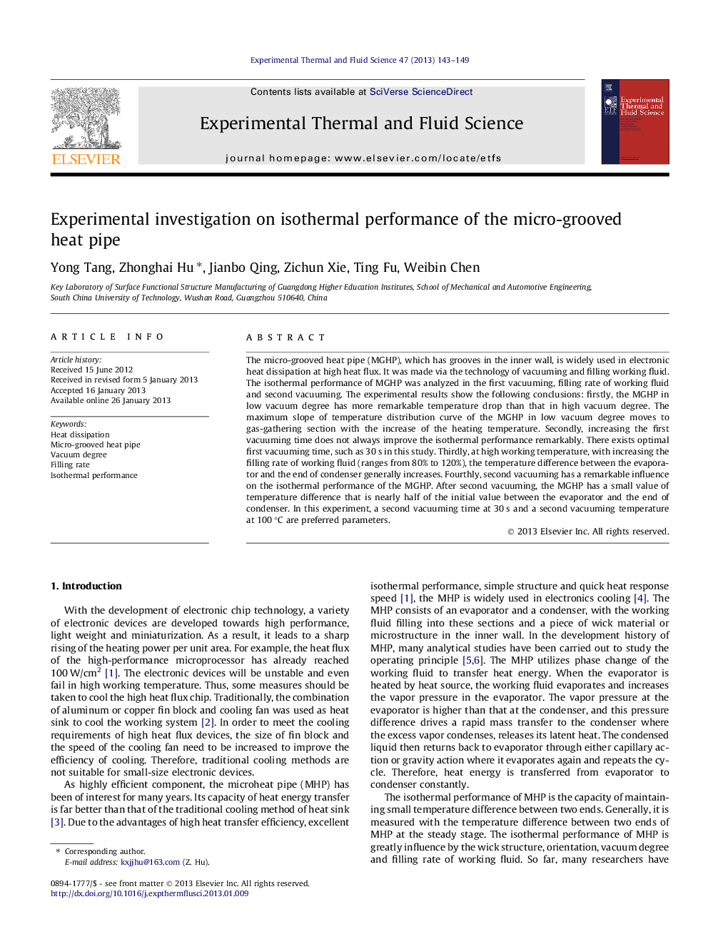 Experimental investigation on isothermal performance of the micro-grooved heat pipe