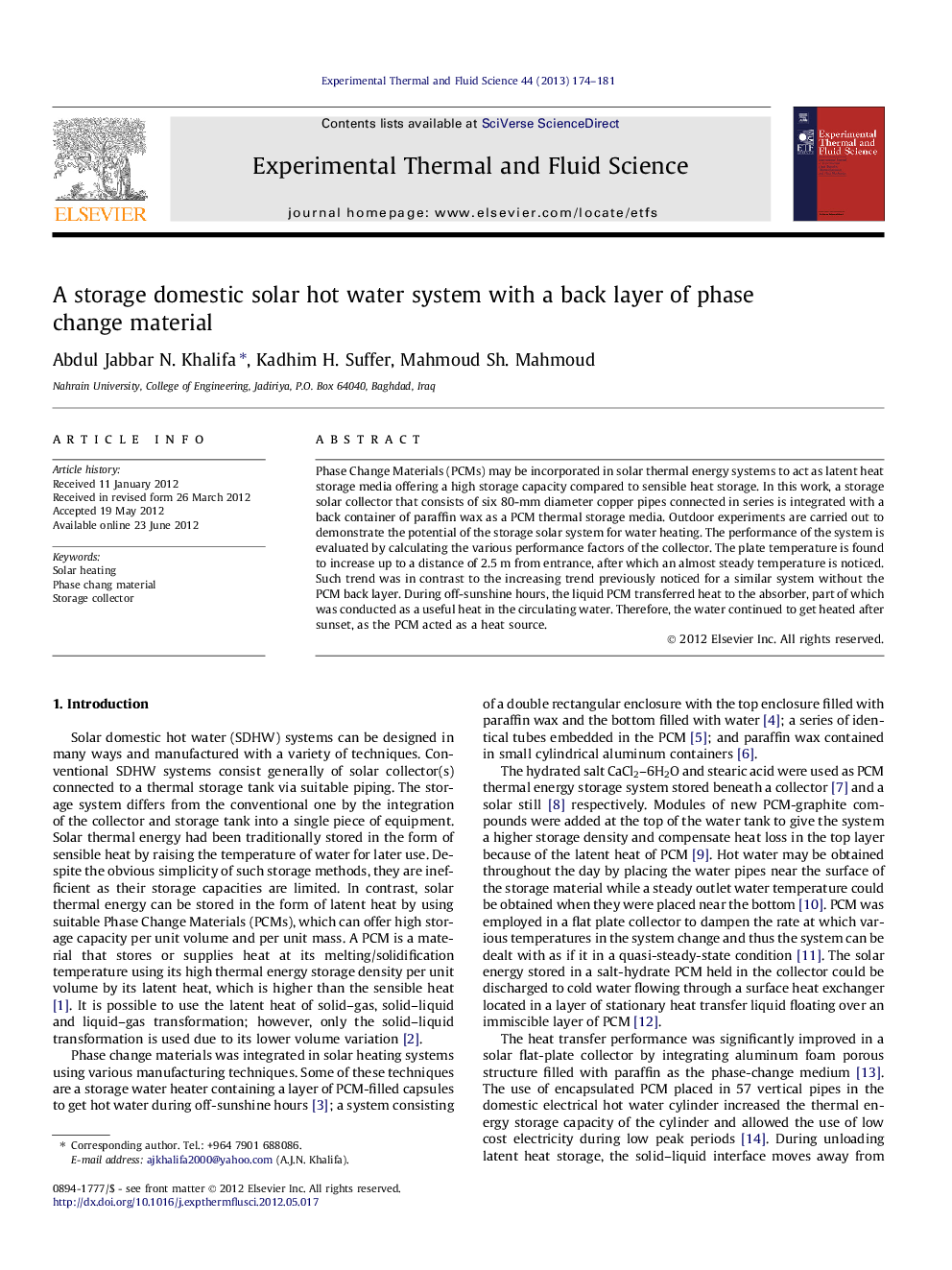 A storage domestic solar hot water system with a back layer of phase change material