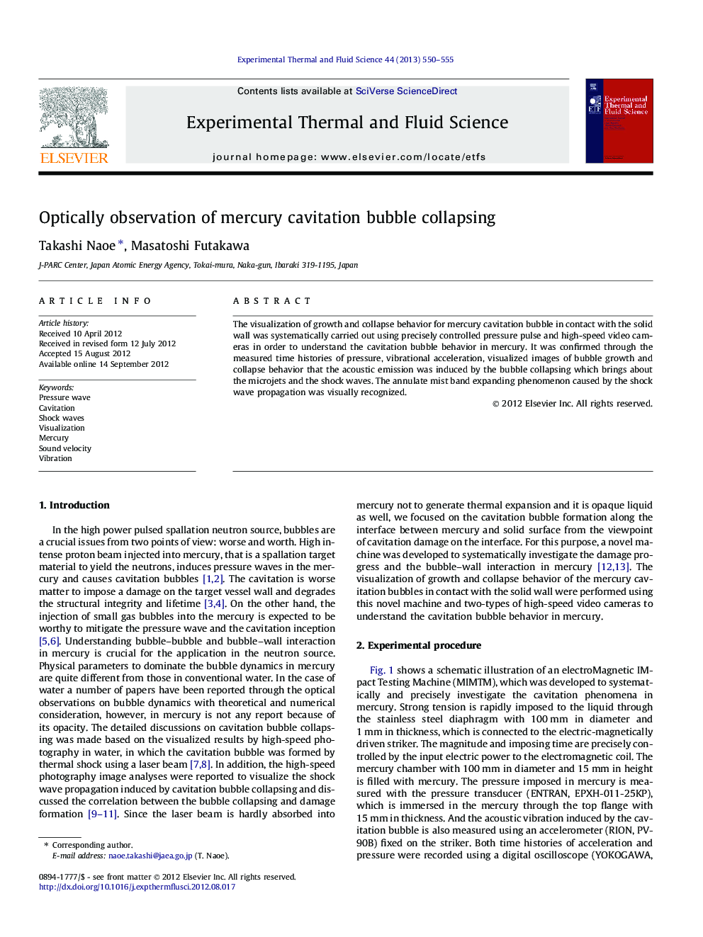 Optically observation of mercury cavitation bubble collapsing