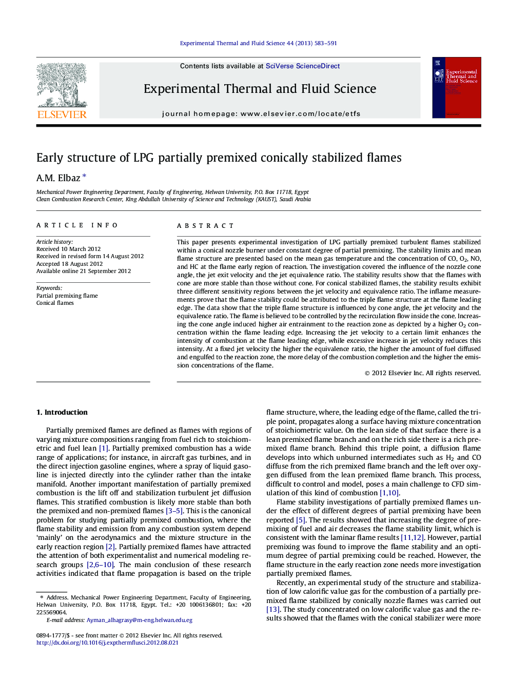 Early structure of LPG partially premixed conically stabilized flames