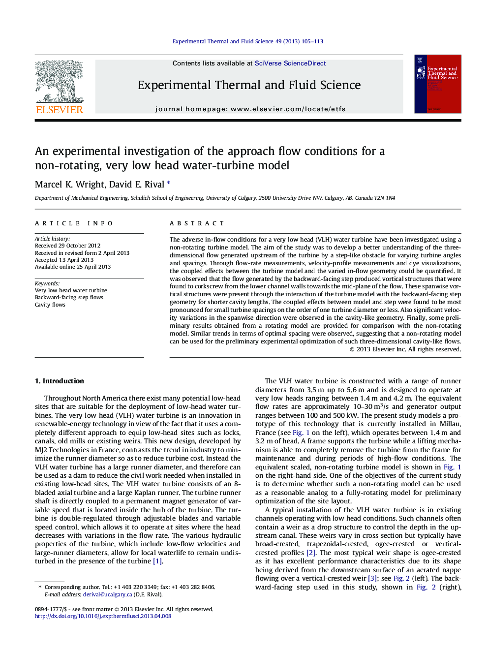 An experimental investigation of the approach flow conditions for a non-rotating, very low head water-turbine model