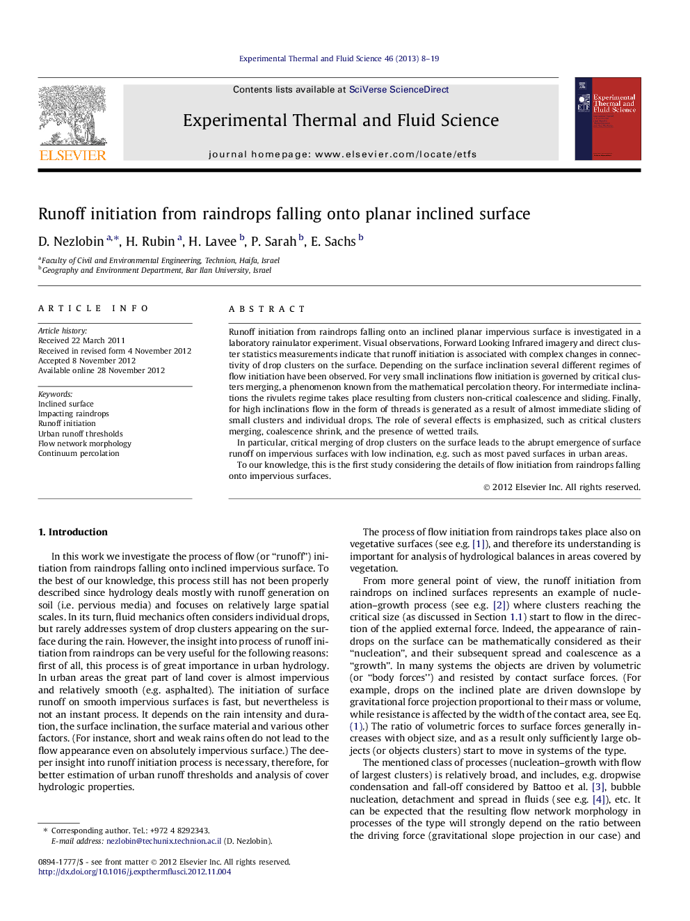 Runoff initiation from raindrops falling onto planar inclined surface