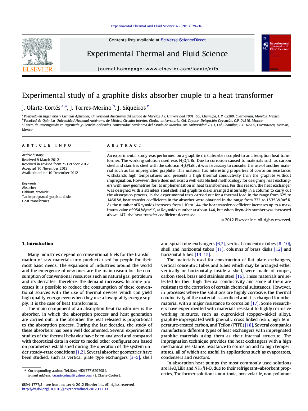 Experimental study of a graphite disks absorber couple to a heat transformer