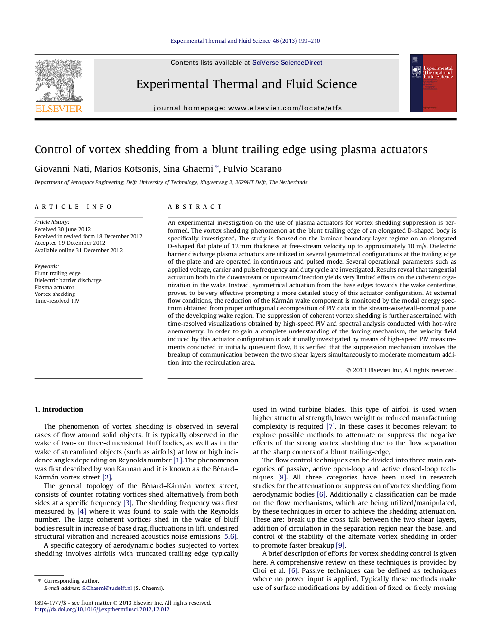 Control of vortex shedding from a blunt trailing edge using plasma actuators