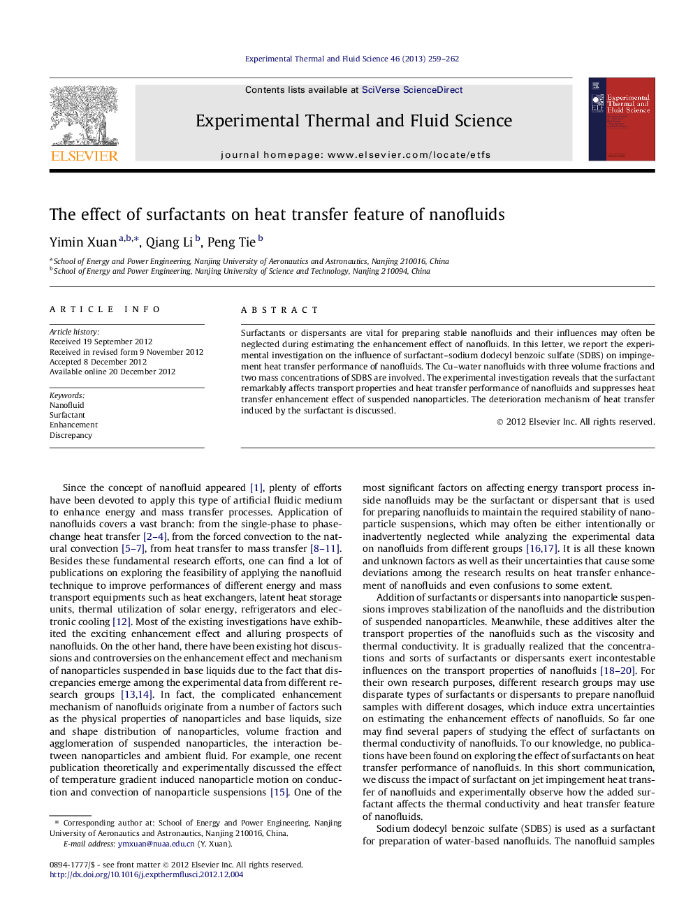 The effect of surfactants on heat transfer feature of nanofluids