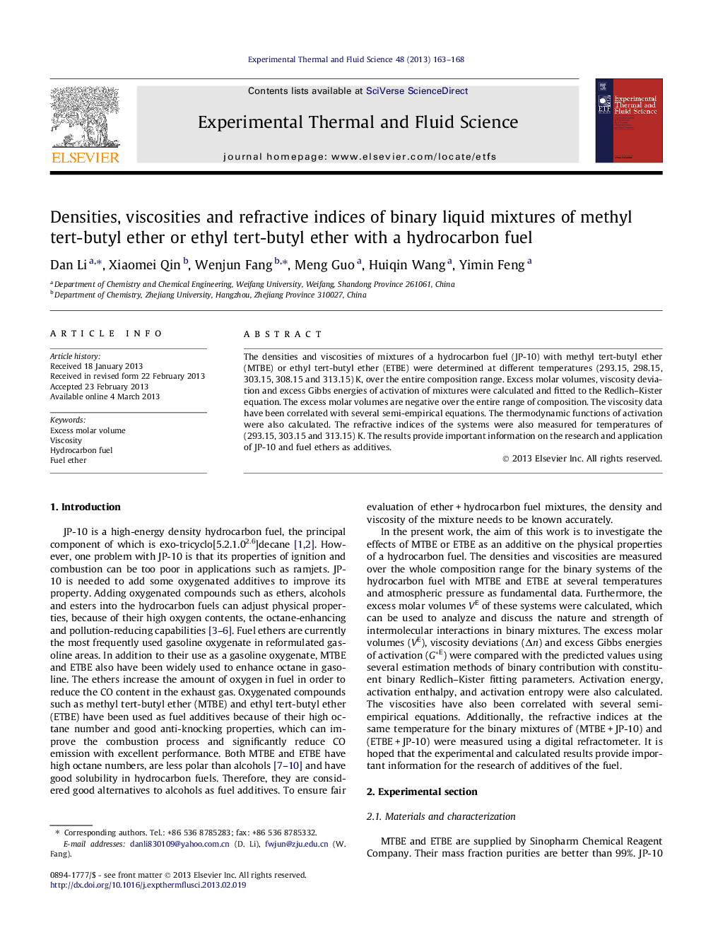 Densities, viscosities and refractive indices of binary liquid mixtures of methyl tert-butyl ether or ethyl tert-butyl ether with a hydrocarbon fuel