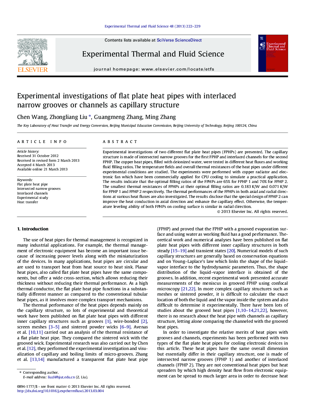 Experimental investigations of flat plate heat pipes with interlaced narrow grooves or channels as capillary structure