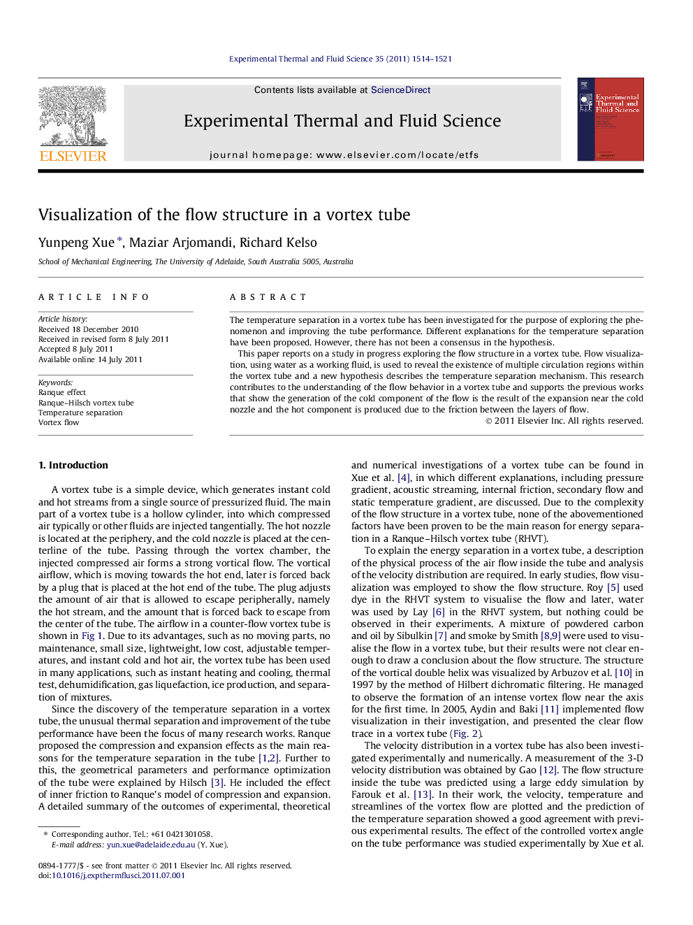 Visualization of the flow structure in a vortex tube