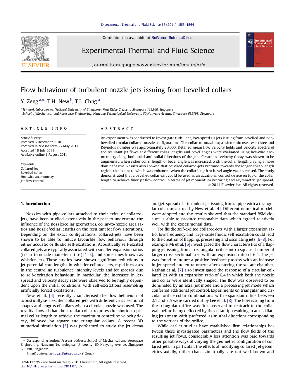 Flow behaviour of turbulent nozzle jets issuing from bevelled collars