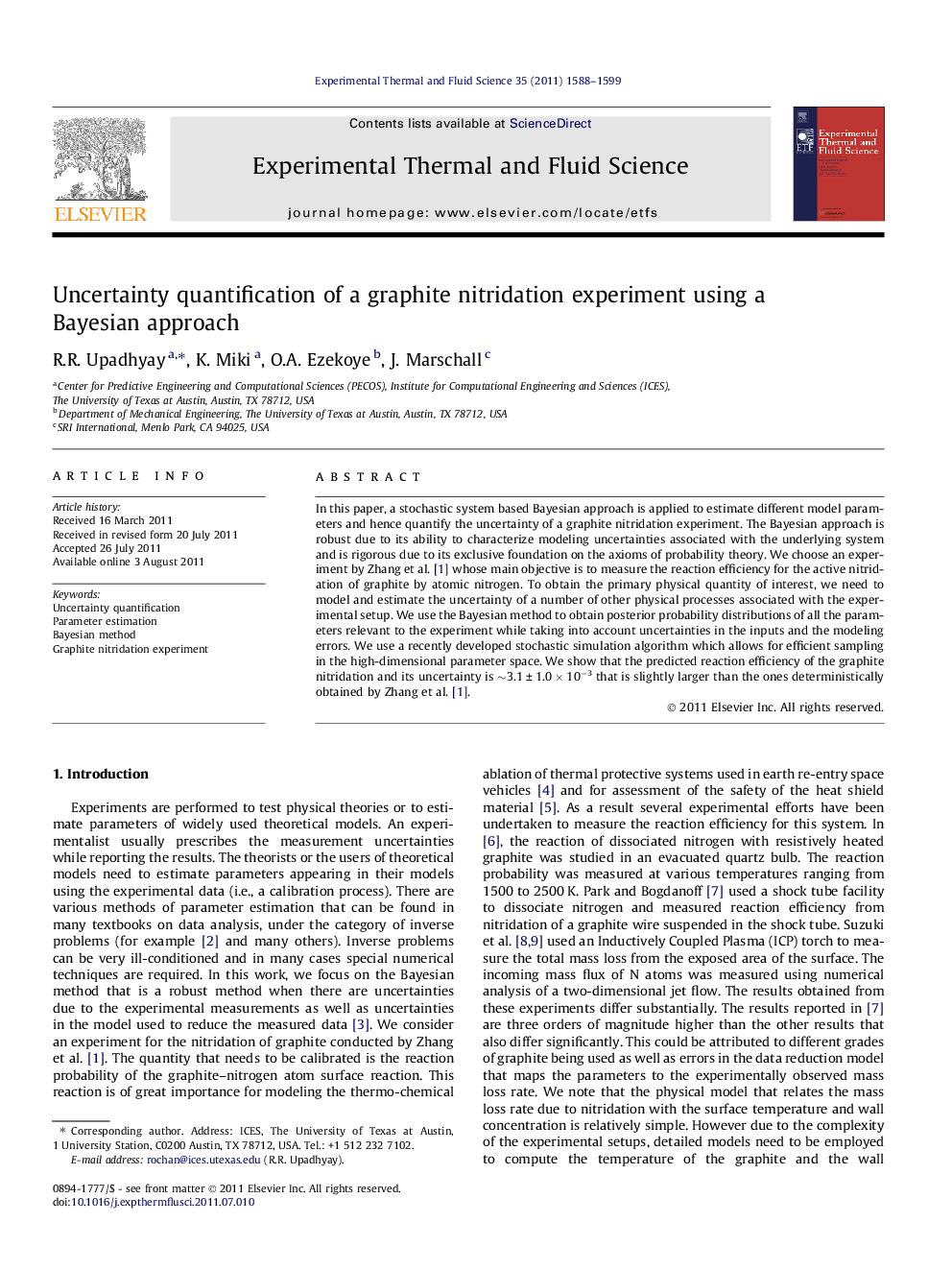 Uncertainty quantification of a graphite nitridation experiment using a Bayesian approach