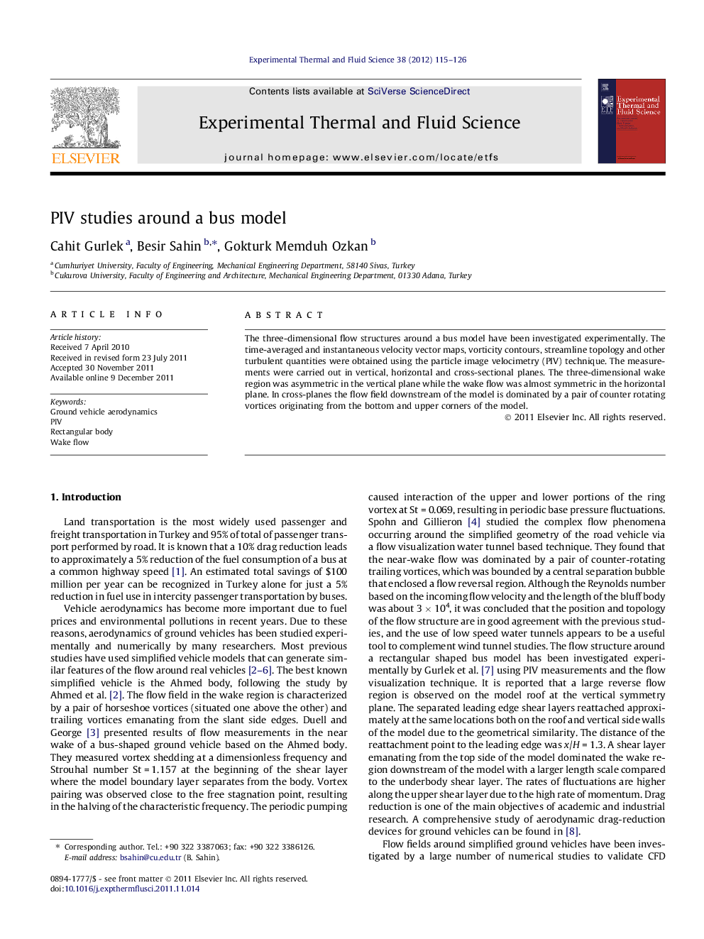 PIV studies around a bus model