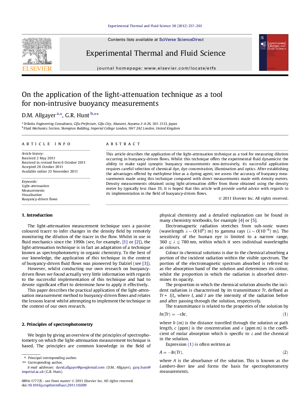 On the application of the light-attenuation technique as a tool for non-intrusive buoyancy measurements