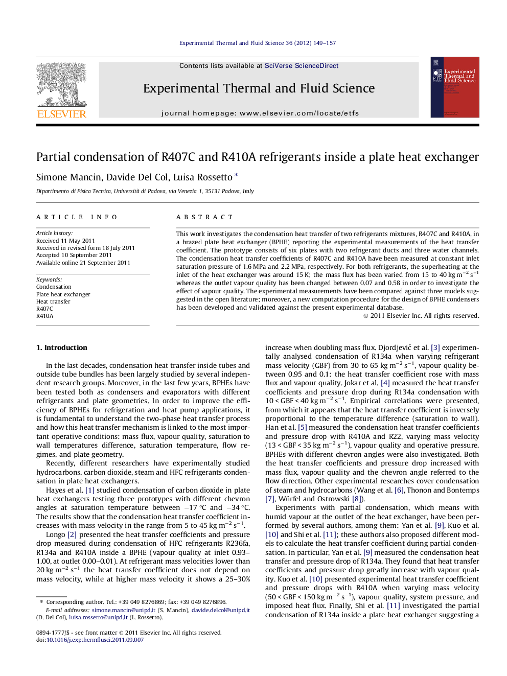 Partial condensation of R407C and R410A refrigerants inside a plate heat exchanger