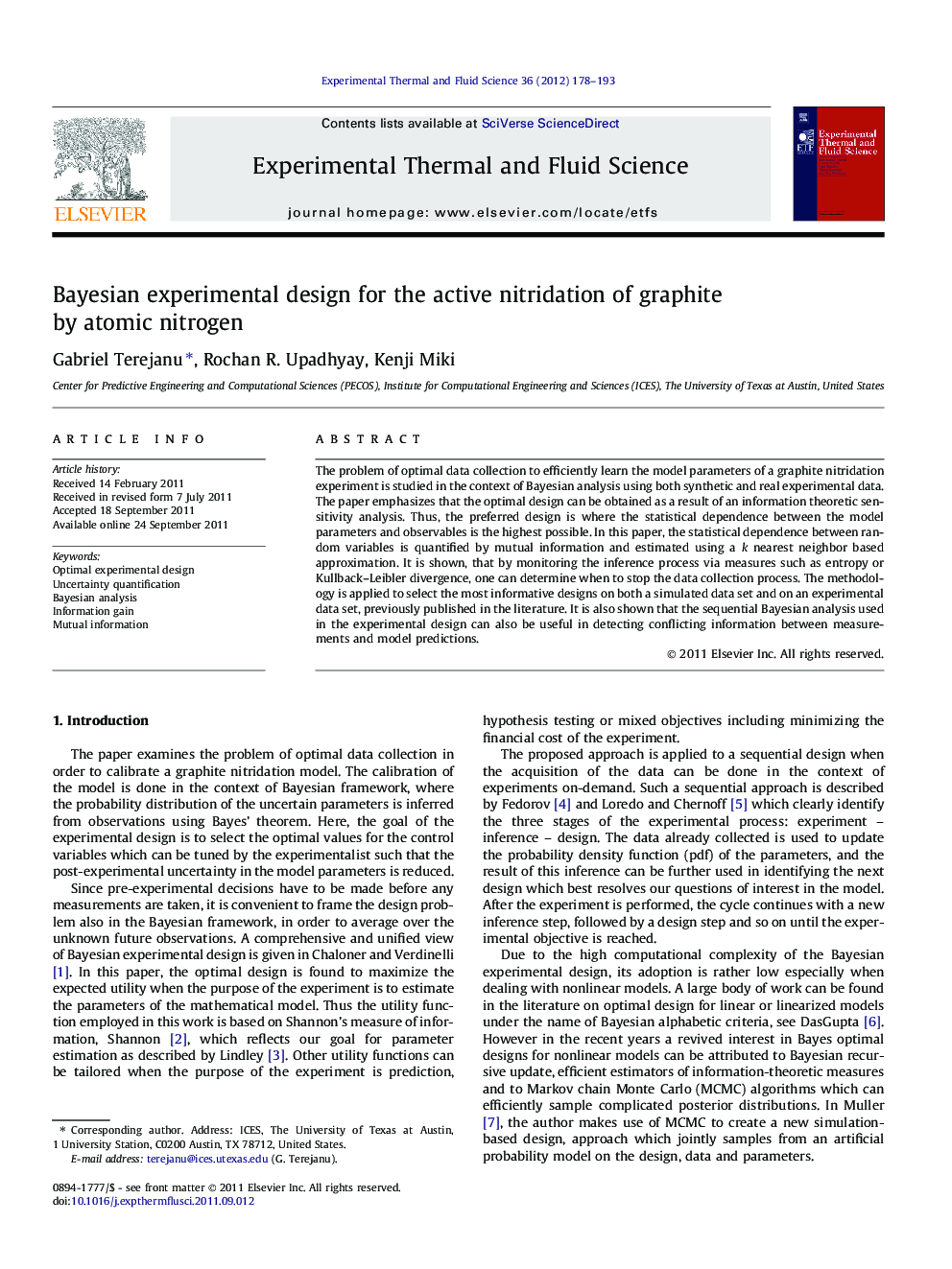 Bayesian experimental design for the active nitridation of graphite by atomic nitrogen