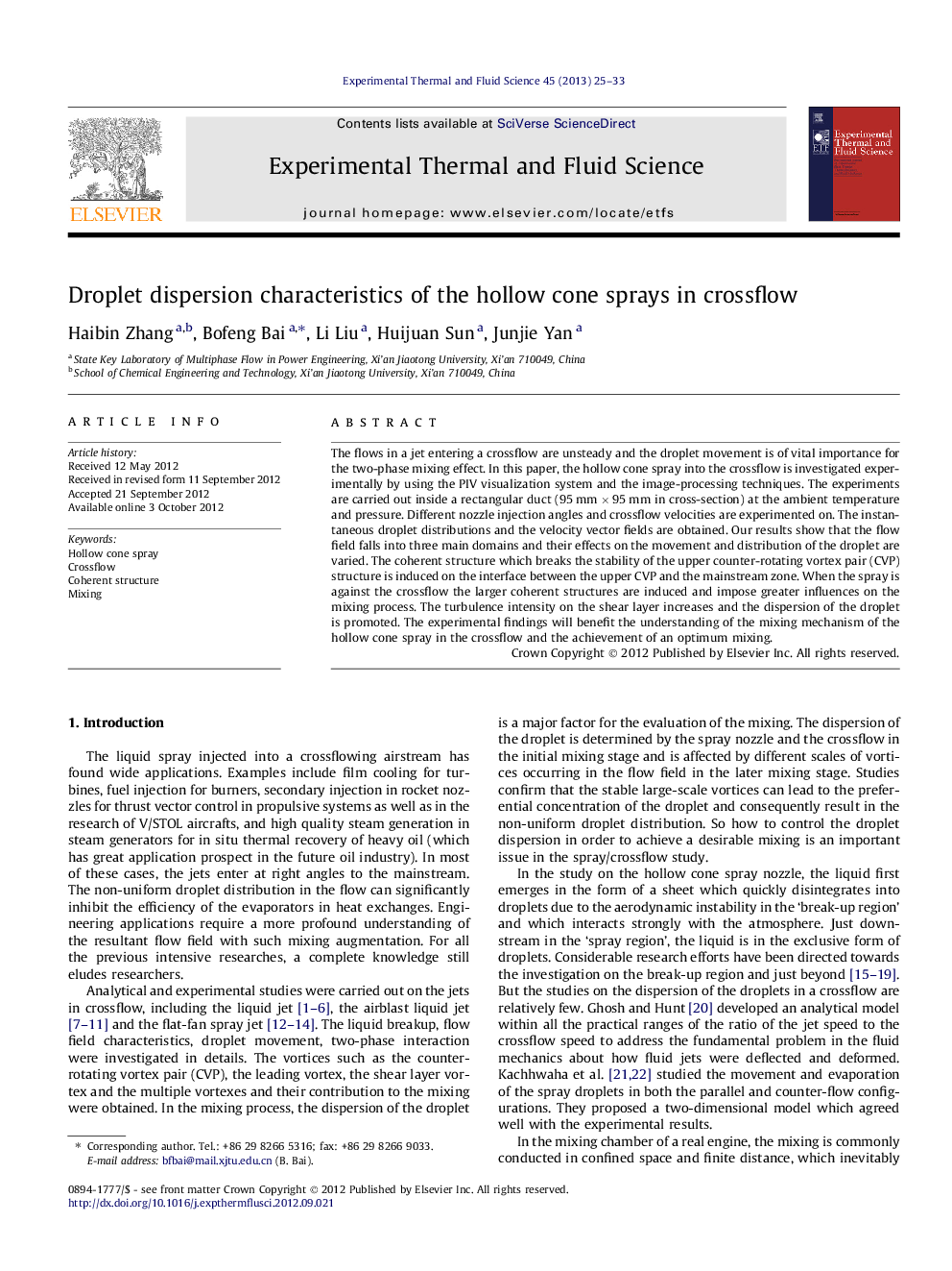 Droplet dispersion characteristics of the hollow cone sprays in crossflow