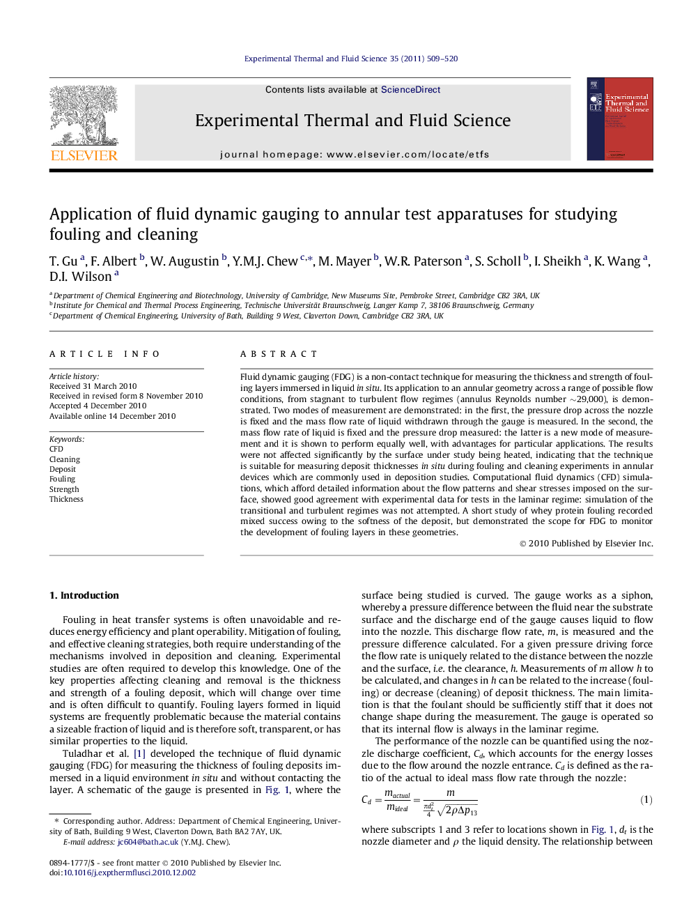 Application of fluid dynamic gauging to annular test apparatuses for studying fouling and cleaning