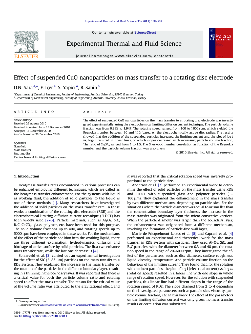 Effect of suspended CuO nanoparticles on mass transfer to a rotating disc electrode