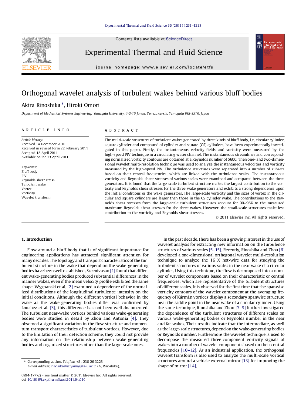 عکس صفحه اول مقاله: Orthogonal wavelet analysis of turbulent wakes behind various bluff bodies Orthogonal wavelet analysis of turbulent wakes behind various bluff bodies