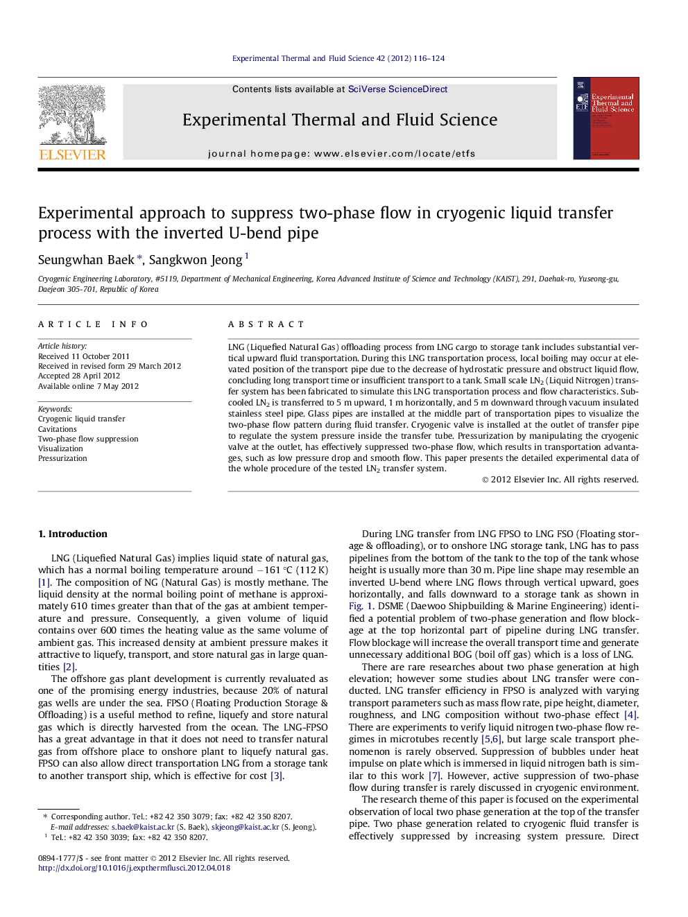 Experimental approach to suppress two-phase flow in cryogenic liquid transfer process with the inverted U-bend pipe