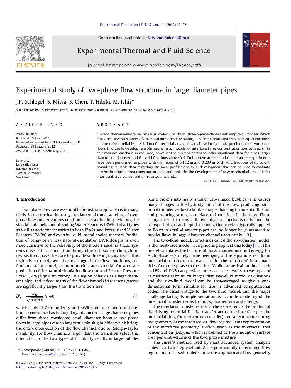 Experimental study of two-phase flow structure in large diameter pipes