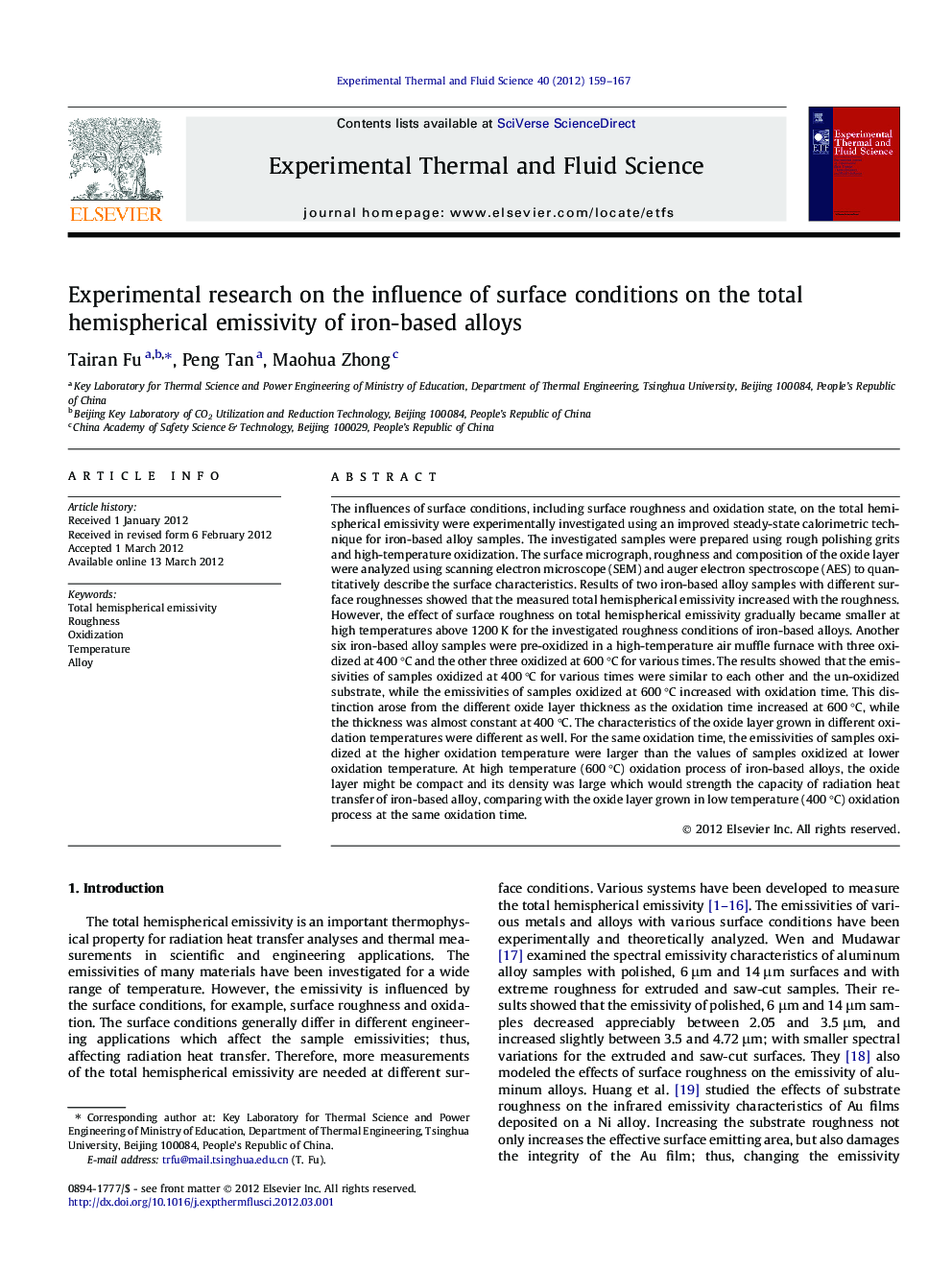 Experimental research on the influence of surface conditions on the total hemispherical emissivity of iron-based alloys