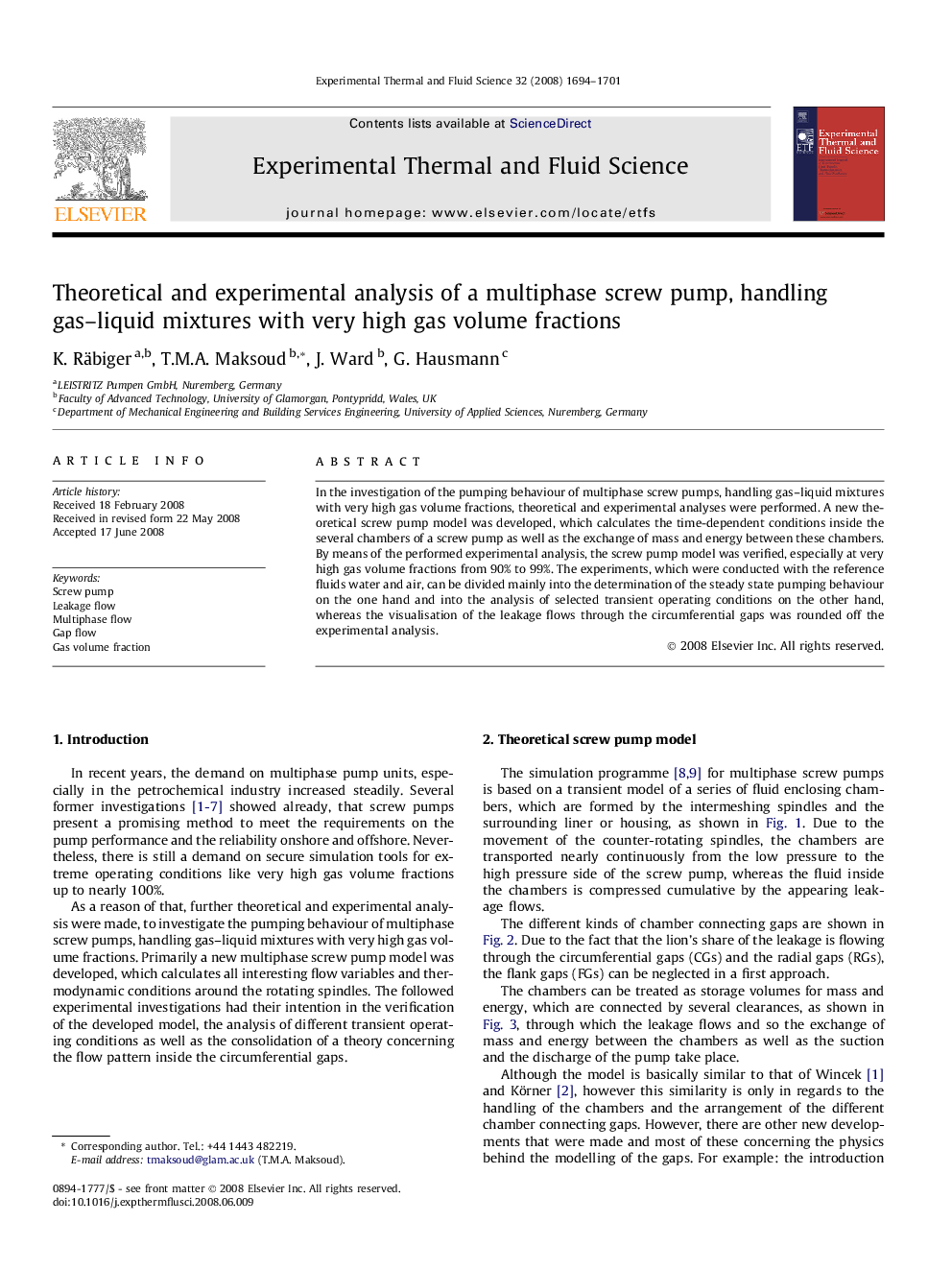 Theoretical and experimental analysis of a multiphase screw pump, handling gas-liquid mixtures with very high gas volume fractions