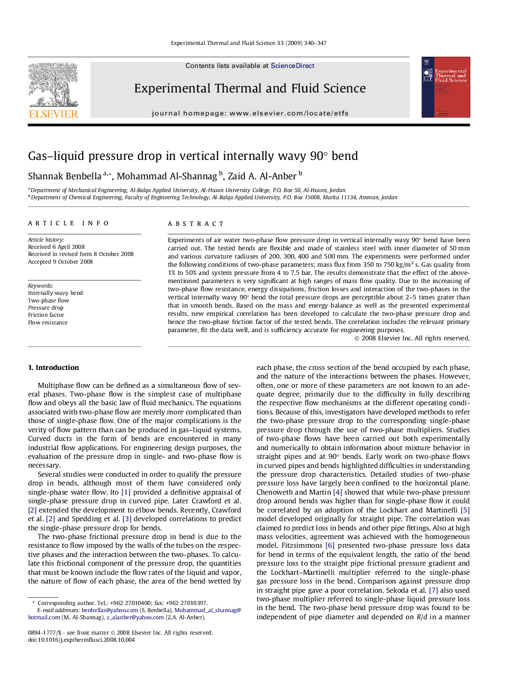 Gas–liquid pressure drop in vertical internally wavy 90° bend