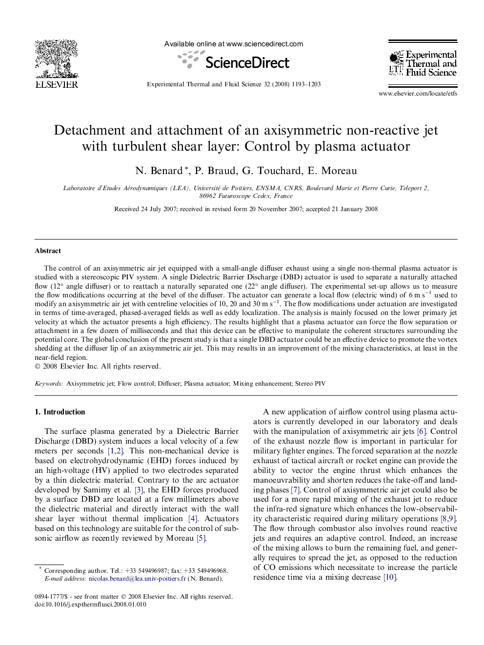 Detachment and attachment of an axisymmetric non-reactive jet with turbulent shear layer: Control by plasma actuator