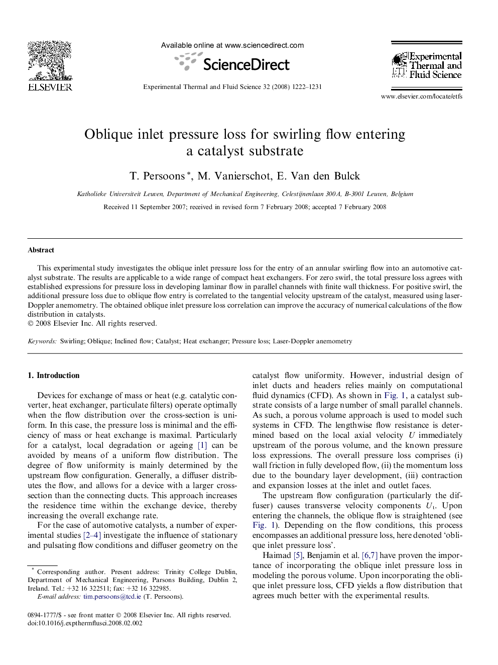 Oblique inlet pressure loss for swirling flow entering a catalyst substrate